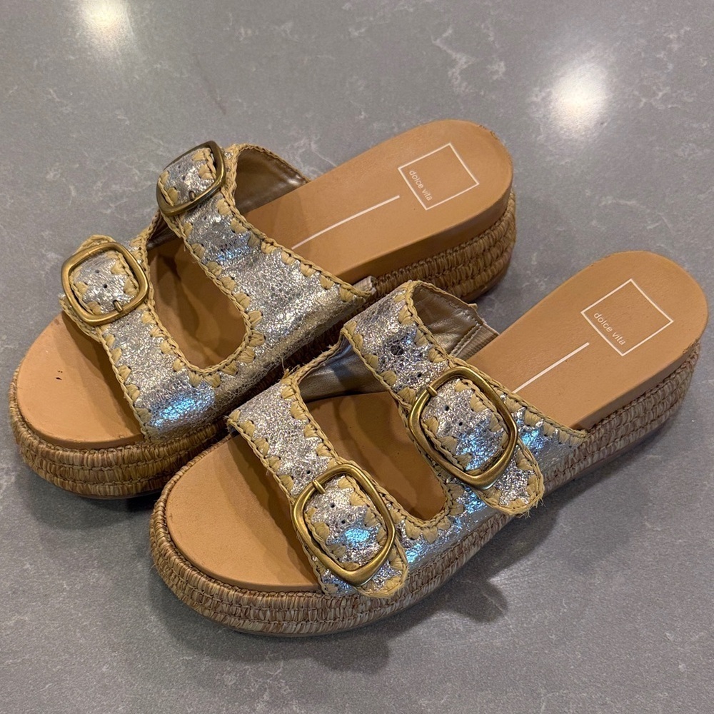 Dolce Vita Metallic Silver and Tan Espadrilles
